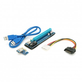 Riser PCI-EX, x1=>x16, 4-pin MOLEX, SATA=>4Pin, USB 3.0 AM-AM 0,6 м (синій), кон. Київ. фото 1 Riser PCI-EX, x1=>x16, 4-pin MOLEX, SATA=>4Pin, USB 3.0 AM-AM 0,6 м (синій), кон. Київ. фото 1