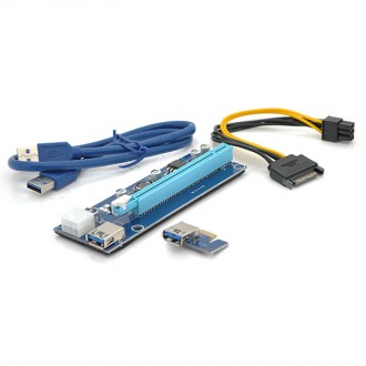 Riser PCI-EX, x1=>x16, 6-pin, SATA=>6Pin, USB 3.0 AM-AM 0,6 м (синій), конденсат. Київ. фото 1 Riser PCI-EX, x1=>x16, 6-pin, SATA=>6Pin, USB 3.0 AM-AM 0,6 м (синій), конденсат. Київ. фото 1