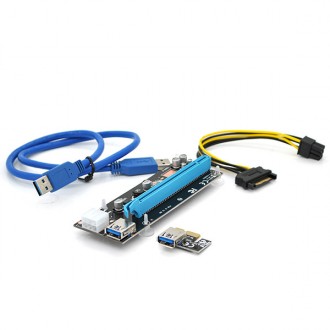 Riser PCI-EX, x1=>x16, 6-pin, SATA=>6Pin, USB 3.0 AM-AM 0,6 м (чорний), конденса. Київ. фото 1 Riser PCI-EX, x1=>x16, 6-pin, SATA=>6Pin, USB 3.0 AM-AM 0,6 м (чорний), конденса. Київ. фото 1