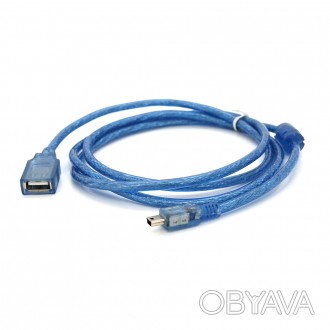 Кабель USB 2.0 AF / Mini-B OTG, 1.5m, прозорий синій
