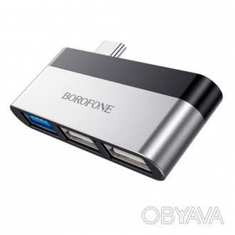 Опис: Перехідник BOROFONE DH1 Type-C(Male) - USB3.0+2*USB2.0, чорний, упаковка.Х. . фото 1