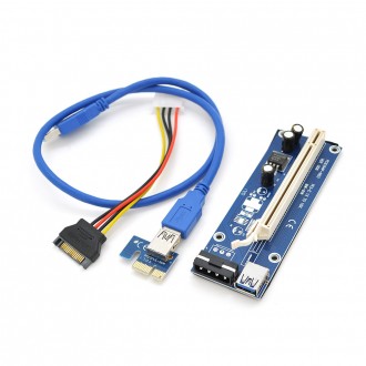 Riser PCI-EX, x1 => x16, 4-pin MOLEX, SATA => 4Pin, USB 3.0 AM-AM 0,6 м (синій),. Київ. фото 1 Riser PCI-EX, x1 => x16, 4-pin MOLEX, SATA => 4Pin, USB 3.0 AM-AM 0,6 м (синій),. Київ. фото 1