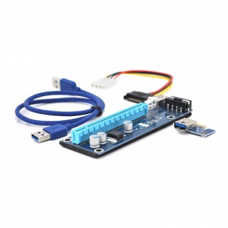 Riser PCI-EX, x1 => x16, 4-pin MOLEX, SATA => 4Pin, USB 3.0 AM-AM 0,6 м (синій),. Київ. фото 1 Riser PCI-EX, x1 => x16, 4-pin MOLEX, SATA => 4Pin, USB 3.0 AM-AM 0,6 м (синій),. Київ. фото 1