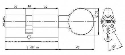 Цилиндровый механизм Kale BM 26/10/32 ключ/тумблер латунь (Турция) 
Цилиндр замо. . фото 3