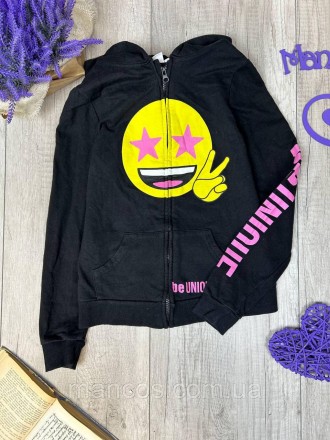 Толстовка для девочки Emoji с капюшоном на молнии чёрная Размер 146/152 (11-12 л. Кривой Рог. фото 1 Толстовка для девочки Emoji с капюшоном на молнии чёрная Размер 146/152 (11-12 л. Кривой Рог. фото 1