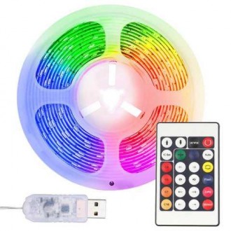 LED лента RGB 5050 5м с Bluetooth, управление через телефон или пульт USB 5.5V
 . . фото 3