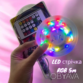 LED лента RGB 5050 5м с Bluetooth, управление через телефон или пульт USB 5.5V
 . . фото 1