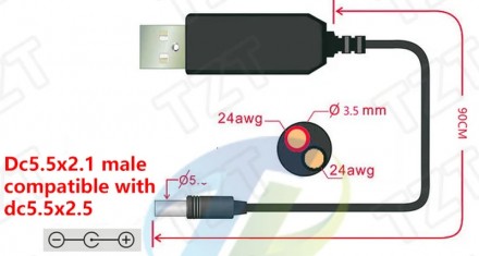 TZT USB кабель для роутера від повербанка з перетворювачем на 9V , DC 2,1x5,5 mm. . фото 5