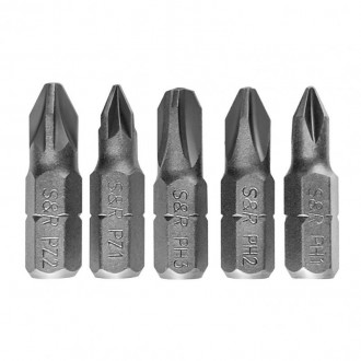 Набір біт S&R PH1/2/3, PZ1/2 x 25 мм, сталь S2, 5 шт (251025005). Киев. фото 1 Набір біт S&R PH1/2/3, PZ1/2 x 25 мм, сталь S2, 5 шт (251025005). Киев. фото 1