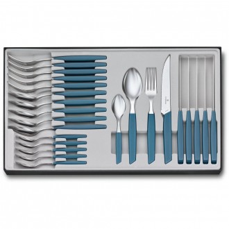 Набір кухонний Victorinox Swiss Modern Table Set 24 шт. син. ручкою (6 ножів steak,6 виделок, 6 ложок,6 ложок). Суми. фото 1 Набір кухонний Victorinox Swiss Modern Table Set 24 шт. син. ручкою (6 ножів steak,6 виделок, 6 ложок,6 ложок). Суми. фото 1