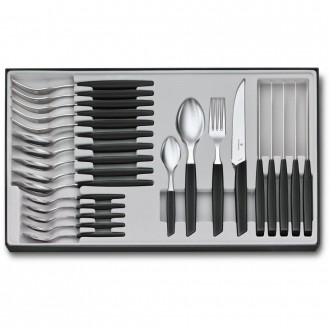 Набір кухонний Victorinox Swiss Modern Table Set 24 шт. чорн. ручкою (6 ножів steak,6 виделок, 6 ложок,6 ложок). Суми. фото 1 Набір кухонний Victorinox Swiss Modern Table Set 24 шт. чорн. ручкою (6 ножів steak,6 виделок, 6 ложок,6 ложок). Суми. фото 1