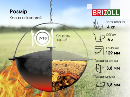  Азіатський чавунний казан ємністю 6 л, Укомплектований дужкою та чавунною кришк. . фото 9