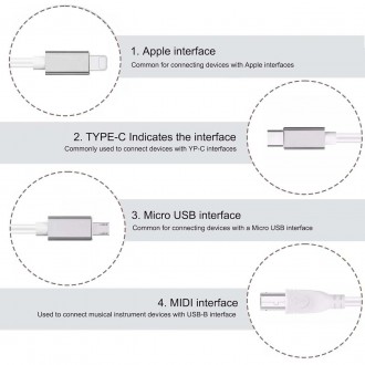 3 в 1 USB C — USB B Midi-кабель, 1 м USB OTG-кабель Type C — USB B, принтерний к. . фото 4