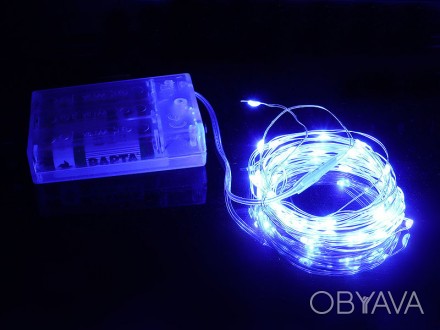 Гірлянда мідний дріт на батарейках AAx3 USB 100 LED 10,0 м (синій) COPPER-WIRE-1. . фото 1