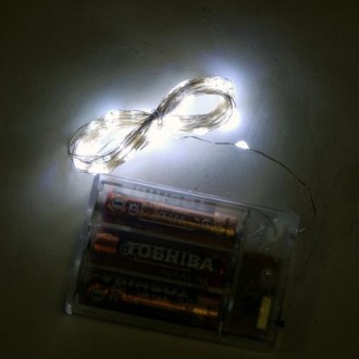  Гірлянда Нитка дроту Led 50 3 батарейки 5 м холодно-білого світіння 2 режими Ве. . фото 3