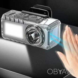 Ліхтар налобний YJ-A06-LED+6SMD(RGB), Motion Sensor, Li-Ion акум., ЗП Type-C, кл. . фото 1