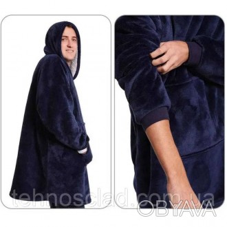 Толстовка плед з капюшоном і рукавами Huggle Hoodie оверсайз. AH-447 Колір: сині. . фото 1