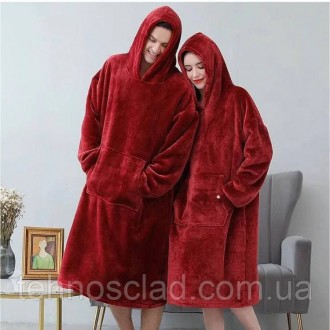 Толстовка плед з капюшоном і рукавами Huggle Hoodie оверсайз. QW-385 Колір: черв. . фото 2