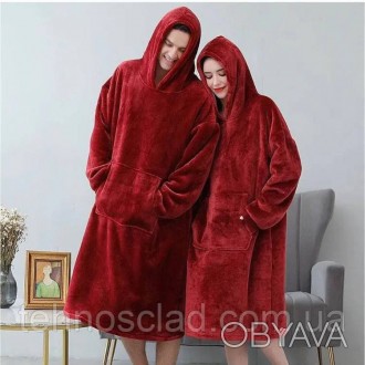 Толстовка плед з капюшоном і рукавами Huggle Hoodie оверсайз. QW-385 Колір: черв. . фото 1