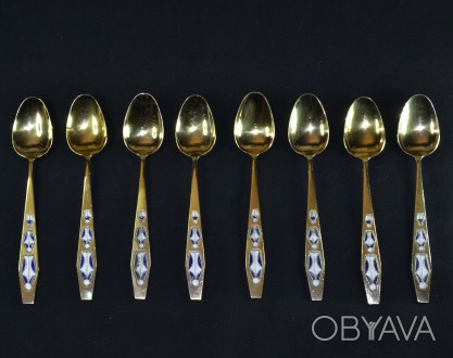 Чайные ложки серебро 875 пробы позолота / эмаль.