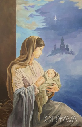 Картина "Марія з Ісусом", картини на замовлення, художниця. . фото 1 Картина виконана на грунтованому двп, розмір 70/50, акрил, лак, можливе виконан. . фото 1