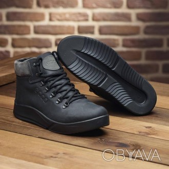 Зимние кожаные спортивные ботинки, кроссовки на меху Nubuck Black 40