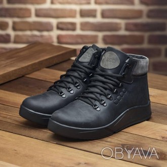 Зимние кожаные спортивные ботинки, кроссовки на меху Nubuck Black 41