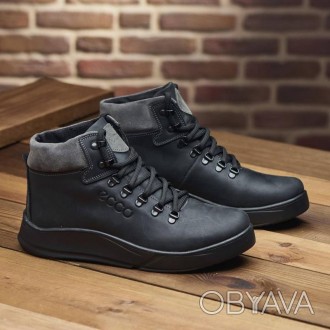 Зимние кожаные спортивные ботинки, кроссовки на меху Nubuck Black 44