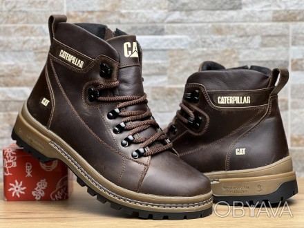Зимние кожаные ботинки на меху CAT Rocky Rider Brown