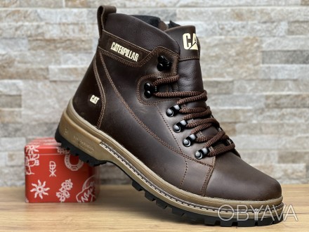 Зимние кожаные ботинки на меху CAT Rocky Rider Brown 40