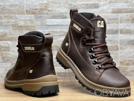 Зимние кожаные ботинки на меху CAT Rocky Rider Brown 43