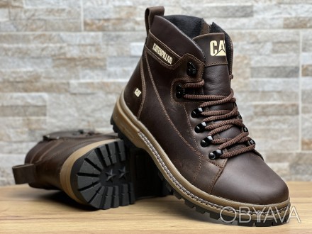 Зимние кожаные ботинки на меху CAT Rocky Rider Brown 44