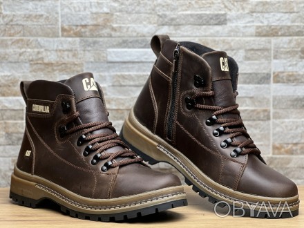 Зимние кожаные ботинки на меху CAT Rocky Rider Brown 45
