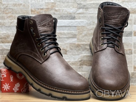 Зимние кожаные ботинки на меху Wrangler Aviator Brown 42