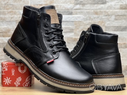 Кожаные зимние ботинки на меху Levis шнурок змейки