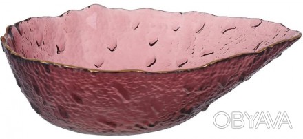 Стеклянная салатница "Drop" пурпурный с тонкой золотой каймой. Размер: 22х17см; . . фото 1