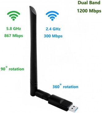 Бездротовий мережевий адаптер Wi-Fi USB 3.0 AC1200mbps RTL8812BU, з антеною 20 с. Кропивницкий. фото 1 Бездротовий мережевий адаптер Wi-Fi USB 3.0 AC1200mbps RTL8812BU, з антеною 20 с. Кропивницкий. фото 1