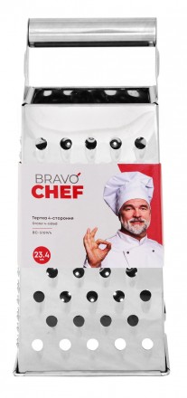 Короткий опис:
Терка Bravo ChefРозмір: 23.4 смМатеріал основи: нержавіюча стальМ. . фото 4