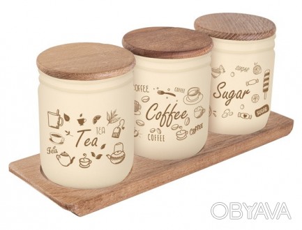 Банка Herevin Wooden Set-Beige-Browm Tea-Coffee-Sugar 0.446 л.