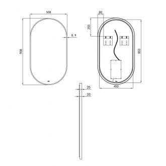Зеркало Qtap Scorpio настенное овальное с LED-подсветкой (500х900 мм) в исполнен. . фото 3