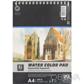 Альбом для акварели "Water Color Pad" 6003-W, А4, 20 листов 200 г/м². . фото 1 Альбом "Water Color Pad" 20 белоснежных листов, для акварели, карандашей, пастел. . фото 1