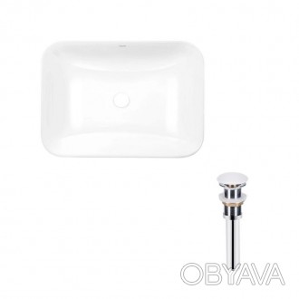 Комплект Qtap Scorpio: Врізна раковина прямокутна 610х380х150 мм White + Донний . . фото 1