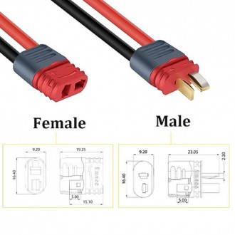 Роз'єм живлення Amass T-Plug, 2-х контактне, червоне, комплект (штекер + гні. . фото 6