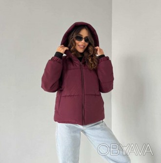 Куртка зимняя женская короткая с капюшоном бургунди 44-50р