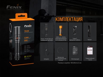 Опис ліхтарі Fenix TK30 Laser: Ліхтар Fenix TK30 Laser ANSI Максимальний Мінімал. . фото 11