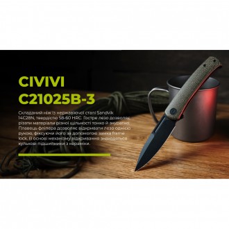 Опис складаного ножа Civivi Cetos C21025B-3:
Ніж Cetos від Civivi є частиною кол. . фото 9