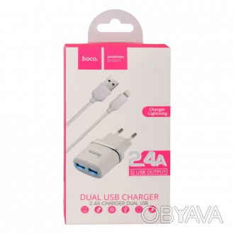 Сетевое зарядное устройство Hoco C12, Cable Lightning, White
