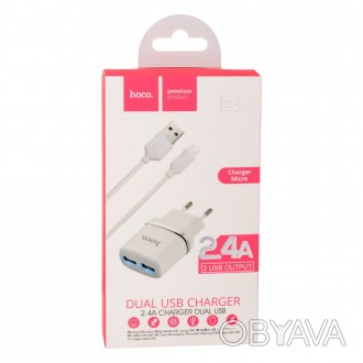 Сетевое зарядное устройство Hoco C12, Cable Micro, White