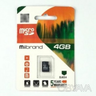 Карта памяти Mibrand microSDHC Class 4, 4GB. . фото 1