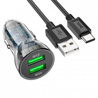 Набор АЗУ 12-24V HOCO Z47+ кабель Type-C, 2xUSB 3.0, 2.4A, кабель 1м, Black, Box. Дніпро. фото 1 Набор АЗУ 12-24V HOCO Z47+ кабель Type-C, 2xUSB 3.0, 2.4A, кабель 1м, Black, Box. Дніпро. фото 1